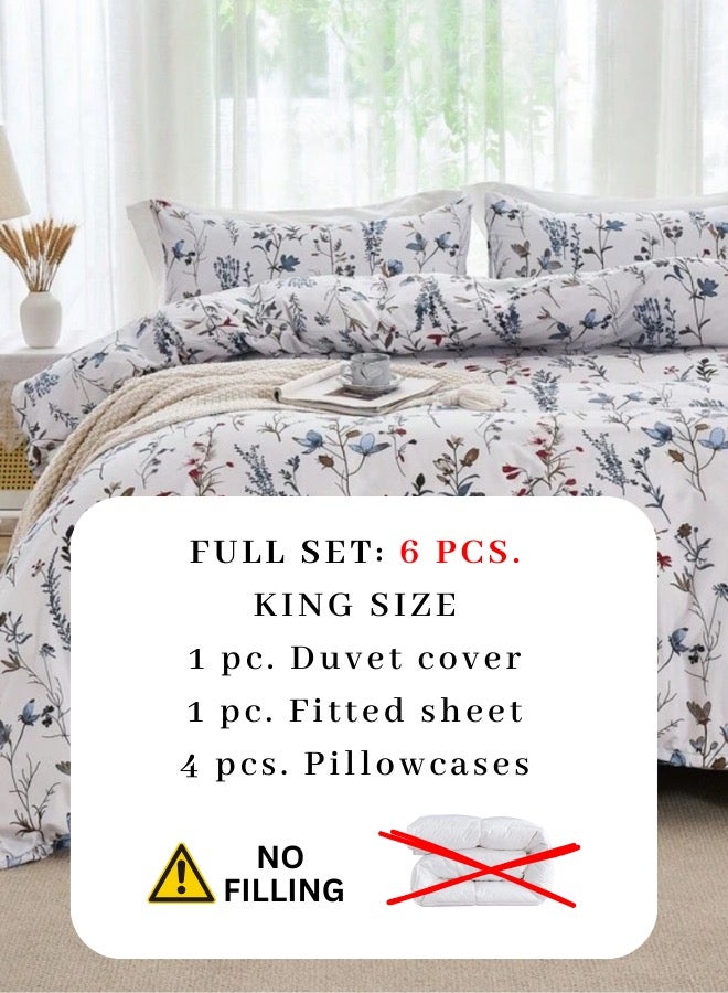 LUNA Home King size 6-piece Grey-white bedding set featuring a botanical floral design duvet cover. - Image 4