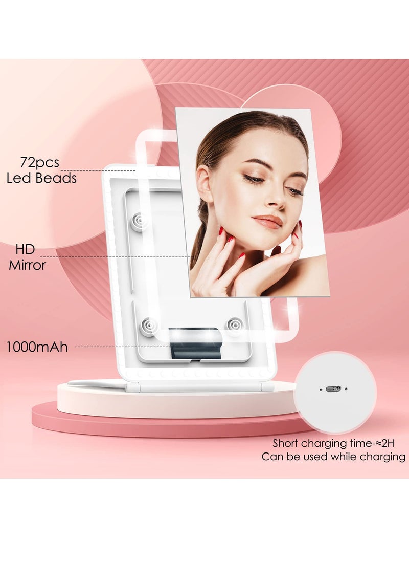 Generic - Portable Lighted Makeup Mirror with 3X Magnification, 72 LED Lights, Dimmable Touch Screen, Rechargeable Ultra Slim Design - Perfect for Travel and Office Use. - Image 1