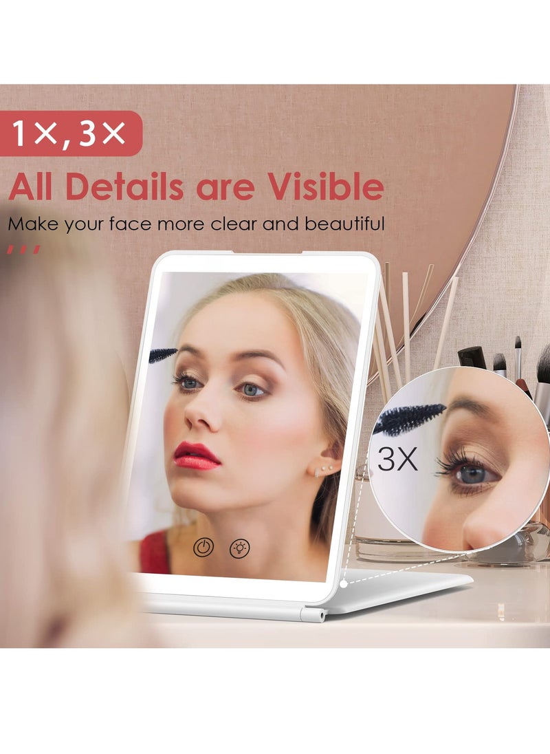 Generic - Portable Lighted Makeup Mirror with 3X Magnification, 72 LED Lights, Dimmable Touch Screen, Rechargeable Ultra Slim Design - Perfect for Travel and Office Use. - Image 1