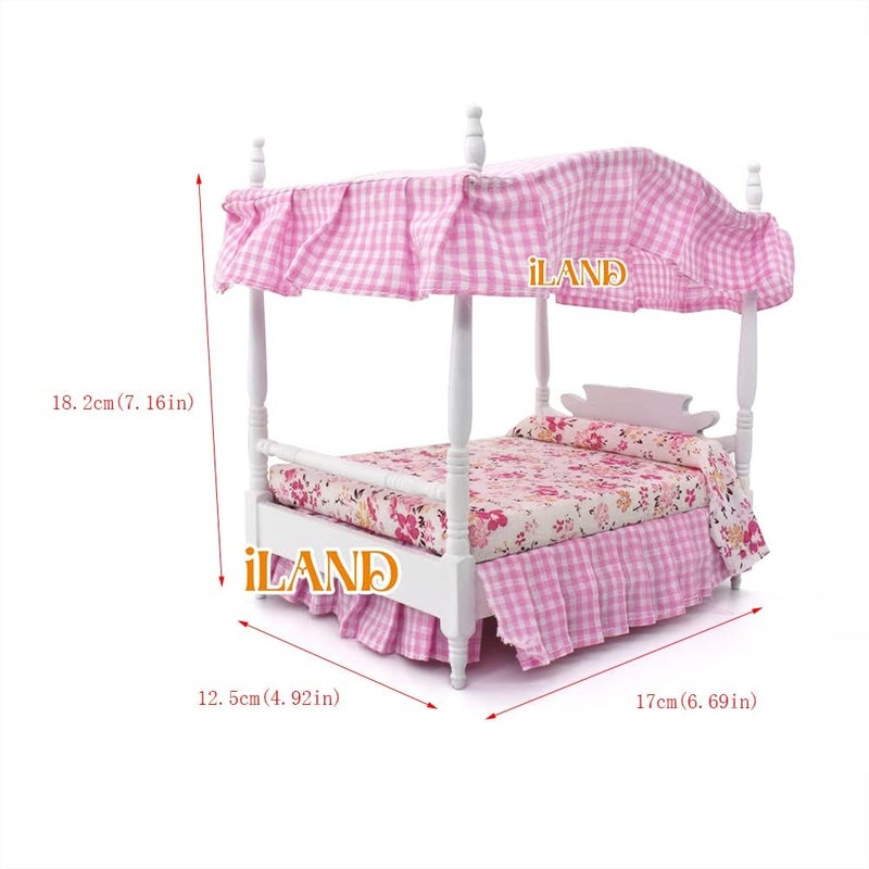 iLAND Wooden Dollhouse Furniture on 1/12 Scale of Pink Dollhouse Bedroom Set w/Piano (Sweet Doll Furniture 6pcs) - Image 2