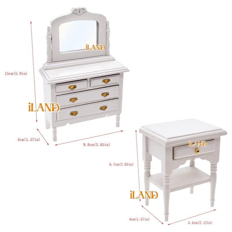iLAND Wooden Dollhouse Furniture on 1/12 Scale of Pink Dollhouse Bedroom Set w/Piano (Sweet Doll Furniture 6pcs) - Image 3