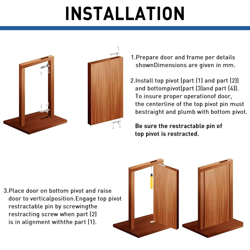 TamBee TamBee Door Pivot Hinges Heavy Duty Hinges for Wood Doors 360 Degree Shaft Stainless Steel Pivot Hinge System  - Image 5