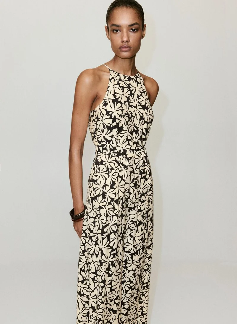 Mango 99-NEGRO Floral Print Jumpsuit With Belt for Women | Best Price UAE