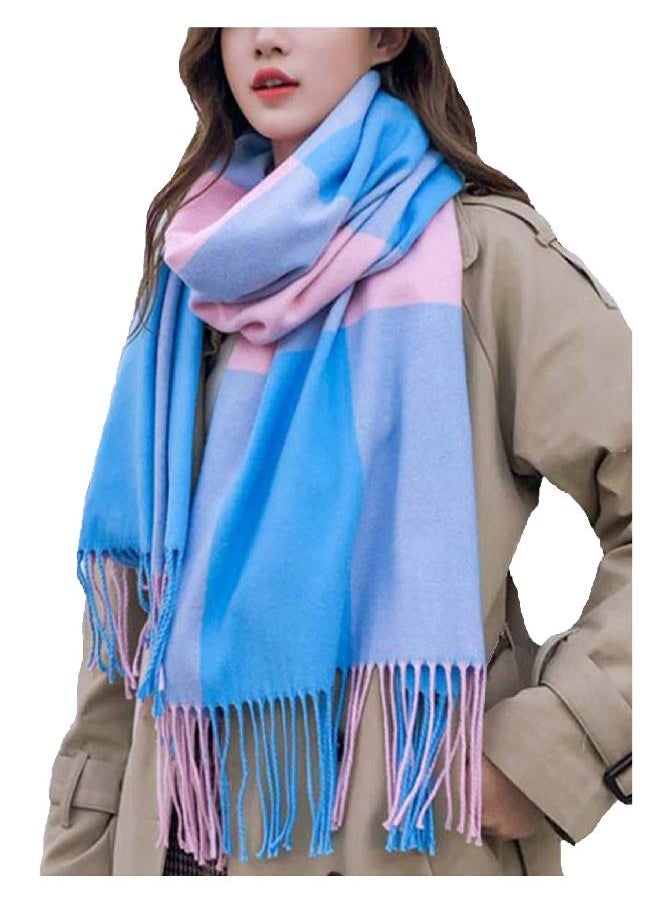 Wander Agio Wander Agio Women's Fashion Scarves Long Shawl Winter Thick Warm Knit Large Plaid Scarf Sky Blue 4 