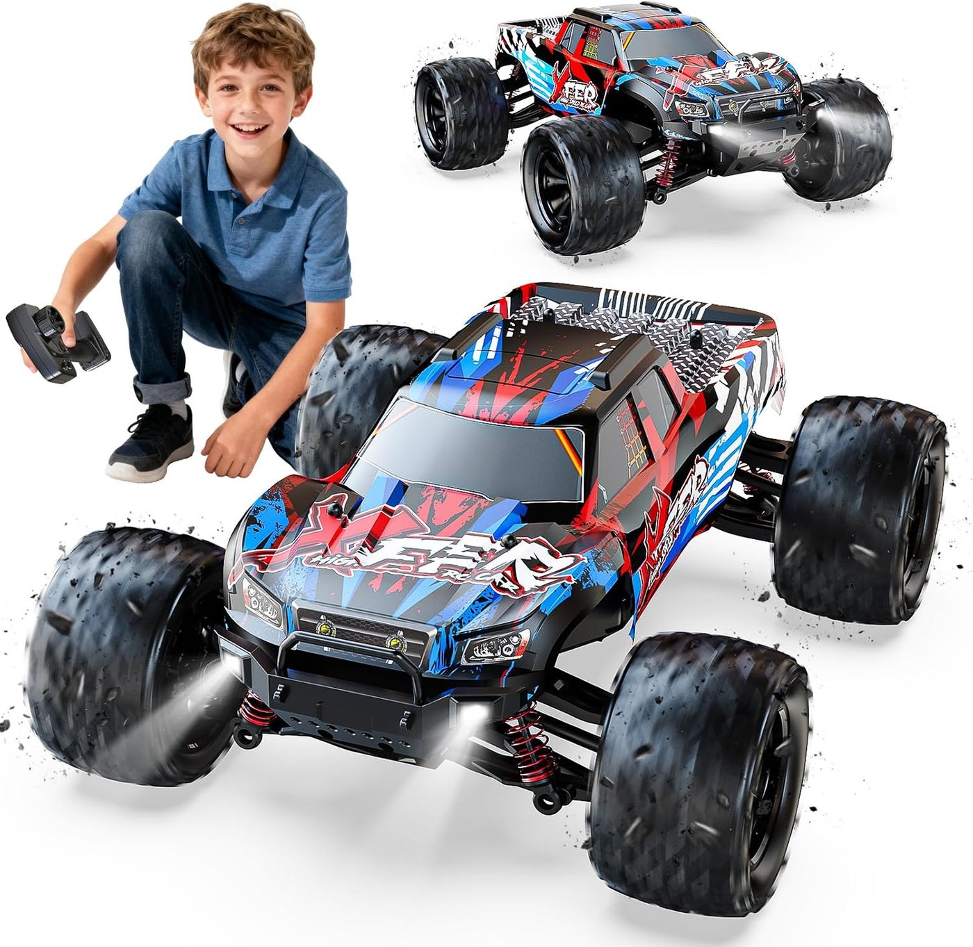 RC Cars for Adults High Speed, Scale Large All Terrain RC Truck, Min 4WD Hobby Grade Electric Vehicle with 2.4GHz Radio Remote Control, 4X4 Waterproof Off-Road Truck for Boys