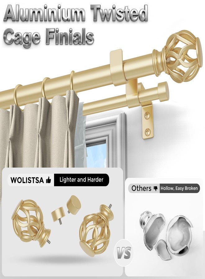 Wolistsa Double Curtain Rod 84 to 120 Inch, Gold Long Dual Curtain Rods with Decorative Aluminium Twisted Cage Finial, 1 Inch Adjustable Heavy Duty Telescopic Spliced Window Treatment Rods, All Metal - Image 2