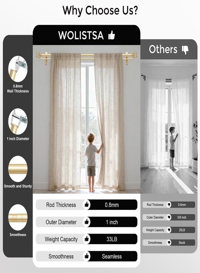 Wolistsa Double Curtain Rod 84 to 120 Inch, Gold Long Dual Curtain Rods with Decorative Aluminium Twisted Cage Finial, 1 Inch Adjustable Heavy Duty Telescopic Spliced Window Treatment Rods, All Metal - Image 4
