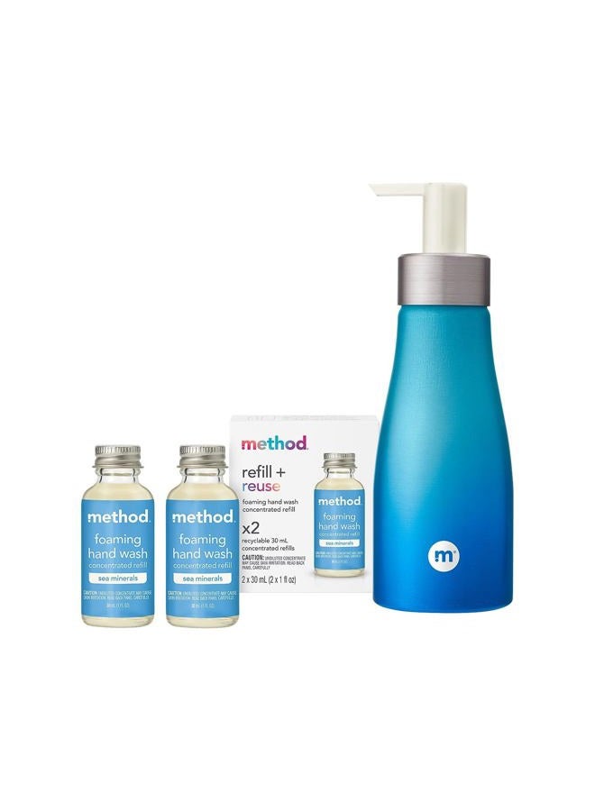 Method Foaming Hand Wash Concentrates Starter Kit, Sea Minerals, 1 Reusable 10 fl oz Bottle and 2 Recyclable 1 fl oz Refills - Image 1