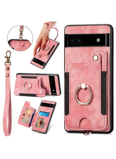 For Google Pixel 7 Pro Retro Skin-feel Ring Multi-card RFID Wallet Phone Case(Pink)