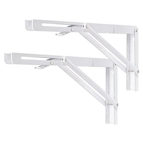 YUMORE Folding Shelf Brackets, 16 Inch Heavy Duty Collapsible Shelf Bracket, White DIY L Bracket for Workbench Folding Table Hinge, Max Load: 330lb, Pack of 2 - Image 1
