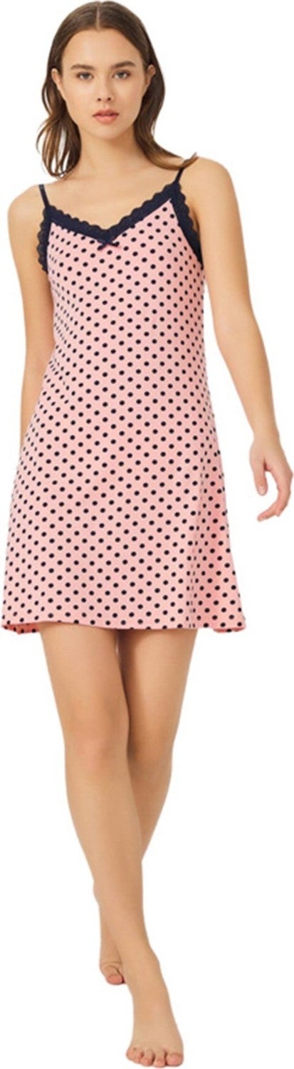COTTONHILL Pink Navy Blue Polka Dot Thin Strap Cotton Women's Nightgown  - Image 1