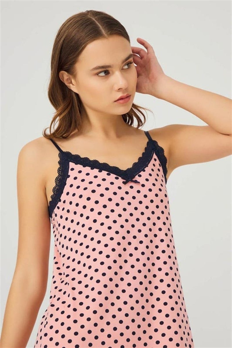 COTTONHILL Pink Navy Blue Polka Dot Thin Strap Cotton Women's Nightgown  - Image 3