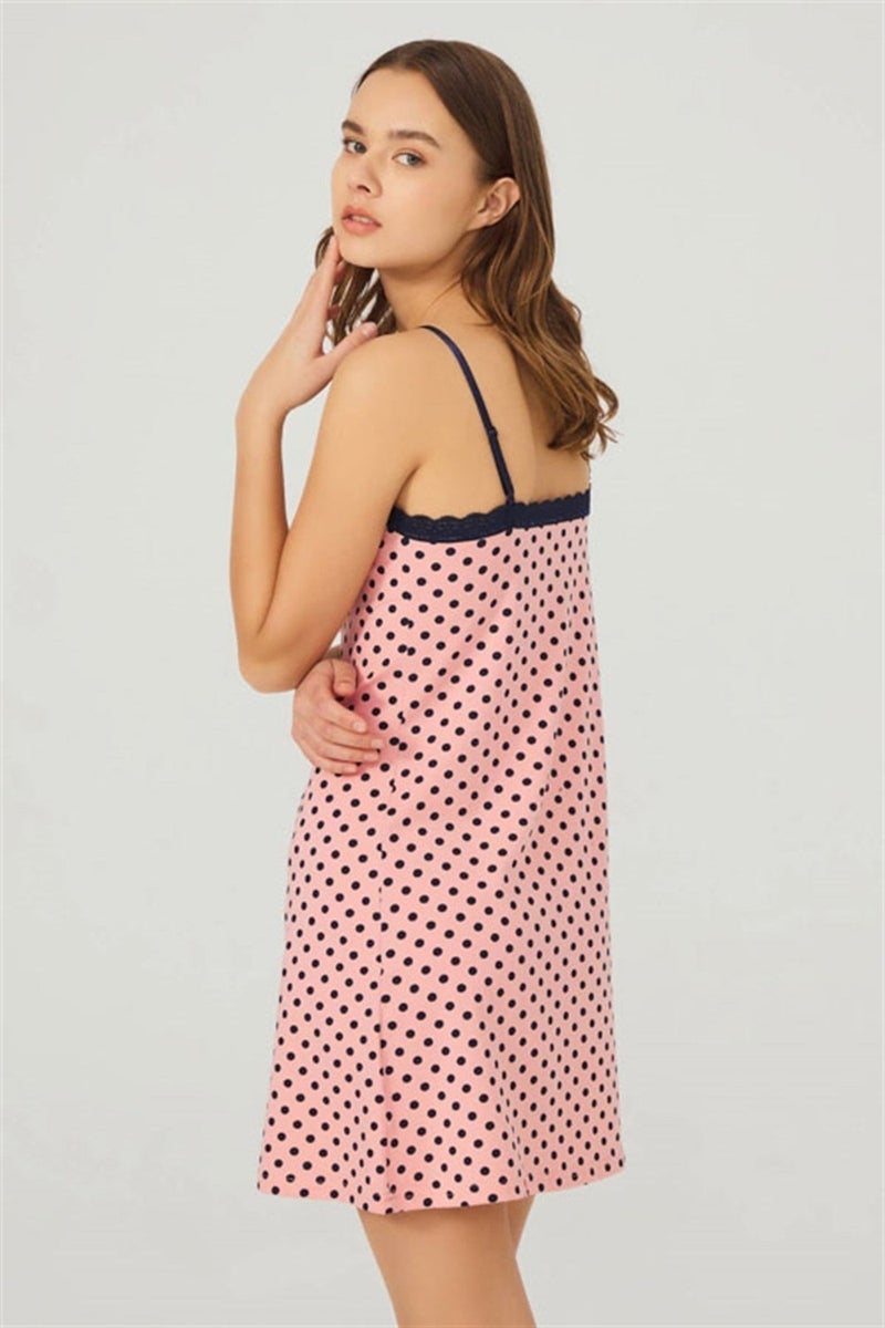 COTTONHILL Pink Navy Blue Polka Dot Thin Strap Cotton Women's Nightgown  - Image 2
