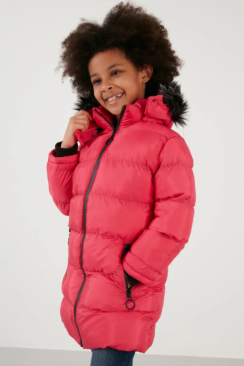 Lela Side Faux Fur Hooded Puffer Coat Girls' COAT 5765020K