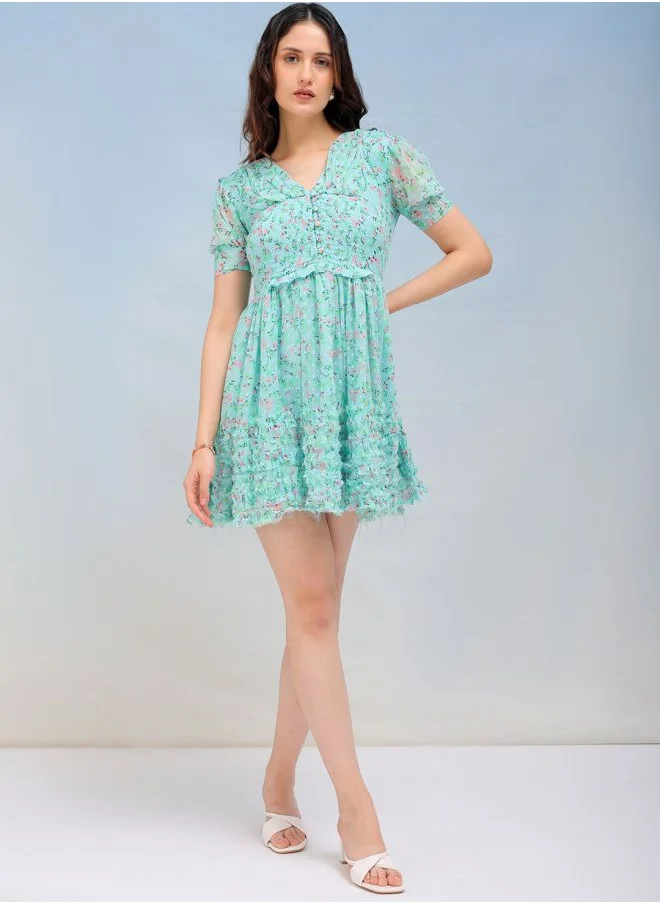 Freehand Women Fit and Flared Casual Ditsy Print Ruffle Dress