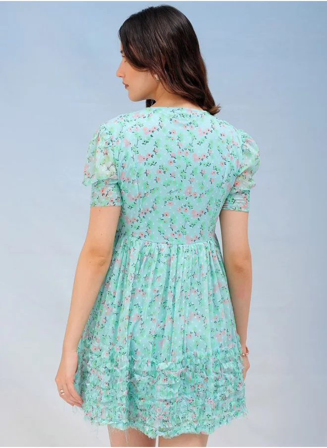 Freehand Women Fit and Flared Casual Ditsy Print Ruffle Dress