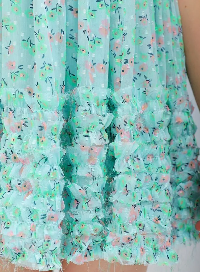 مرفوعة Women Fit and Flared Casual Ditsy Print Ruffle Dress