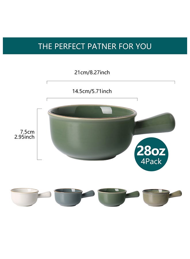 MONITO 4 Piece Set French Onion Soup Ceramic Bowls, 28oz, Stackable with Handles, Oven Microwave and Dishwasher safe, for Cereal, Soups, Casseroles - Multicolor  - Image 3
