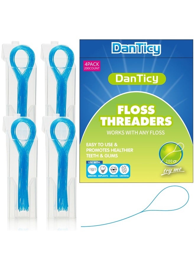 DanTicy Floss Threaders, Deep Clean Dental Floss Threader for Braces, Bridges, and Implants 200PCS(4Pack),Blue - Image 1