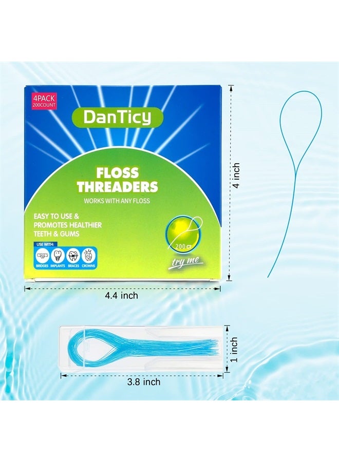 DanTicy Floss Threaders, Deep Clean Dental Floss Threader for Braces, Bridges, and Implants 200PCS(4Pack),Blue - Image 2