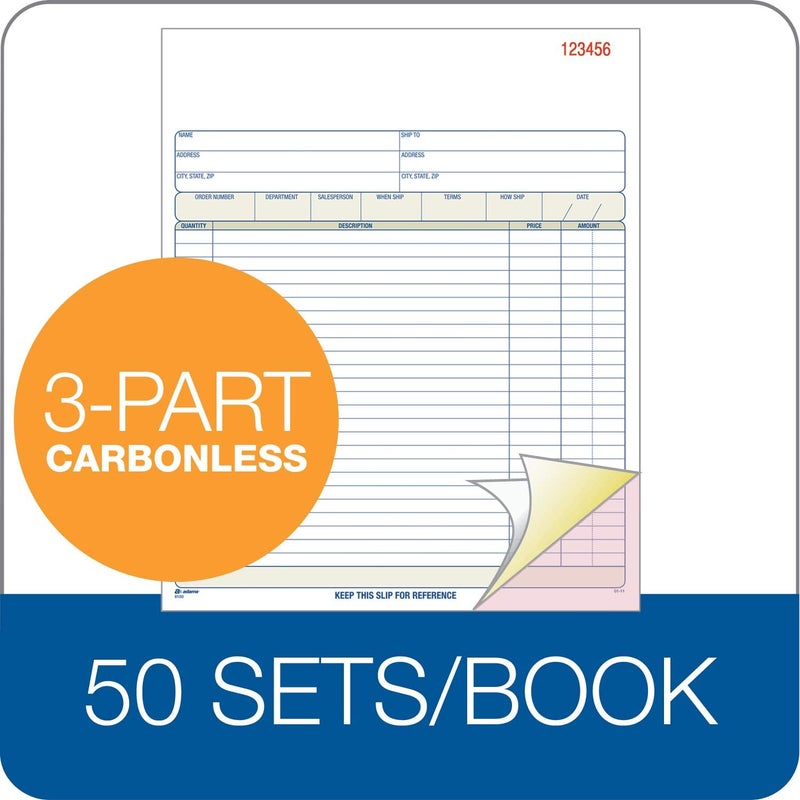 ADAMS Order Book, Carbonless, White/Canary/Pink, 3-Part, 8-3/8 x 10-11/16 Inches, 50 Sets (TC8100) - Image 4