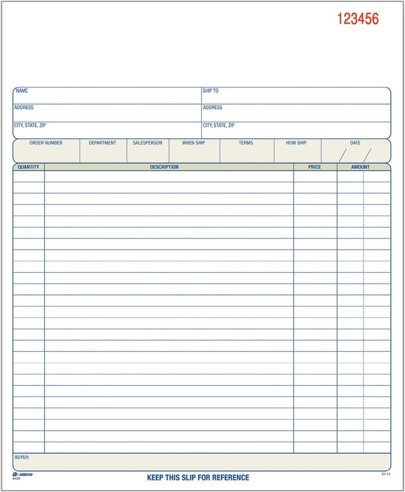 ADAMS Order Book, Carbonless, White/Canary/Pink, 3-Part, 8-3/8 x 10-11/16 Inches, 50 Sets (TC8100) - Image 1