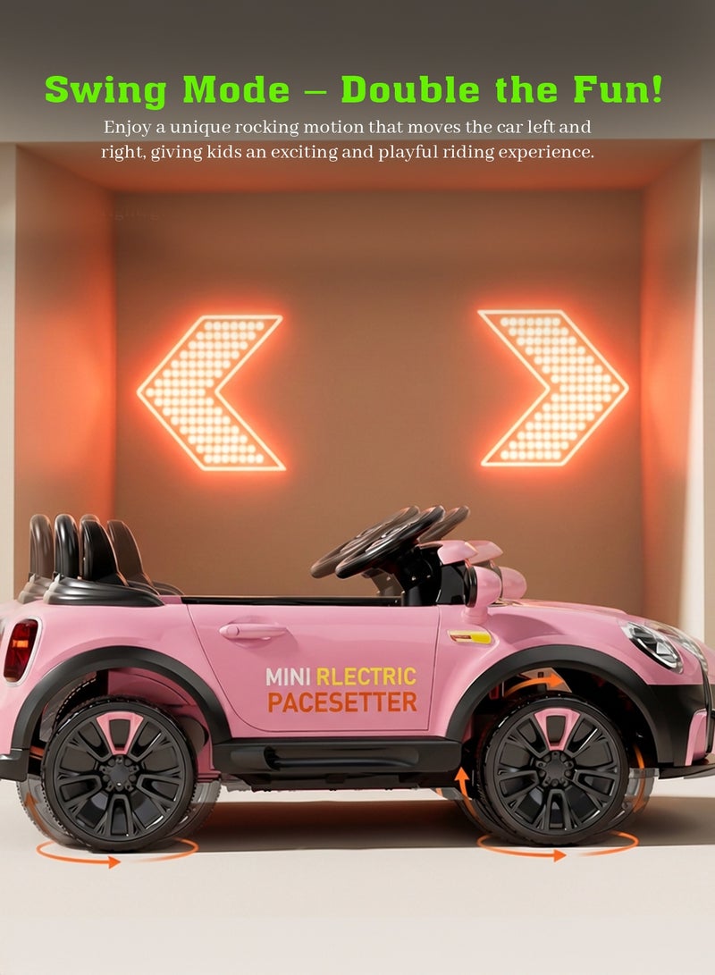 BAYBEE Cooper Childrens Electric Car for Kids, Baby Ride on Toy Childrens Battery OPerated Car with Led Light, Music, Remote Control & Swing Mode | Battery Car for Kids | Childrens Electric Ride on Car for Kids 2 to 6 Years Boy Girl Pink - Image 5