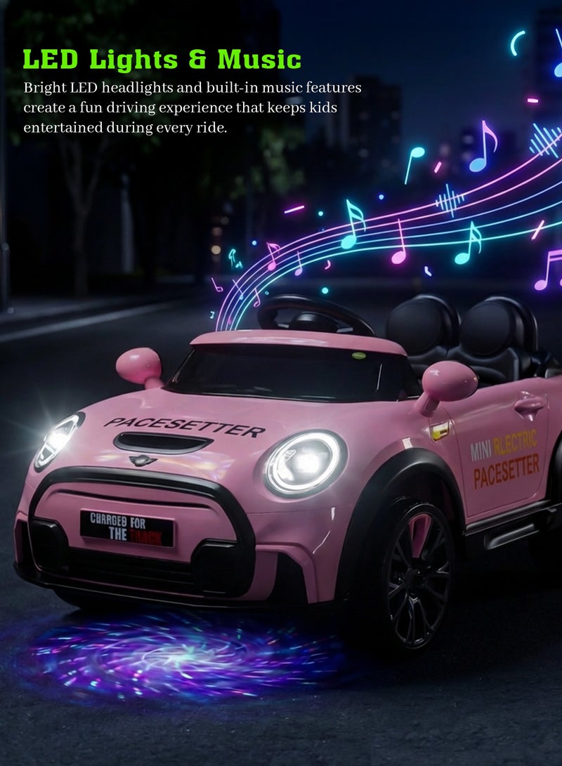 BAYBEE Cooper Childrens Electric Car for Kids, Baby Ride on Toy Childrens Battery OPerated Car with Led Light, Music, Remote Control & Swing Mode | Battery Car for Kids | Childrens Electric Ride on Car for Kids 2 to 6 Years Boy Girl Pink - Image 2