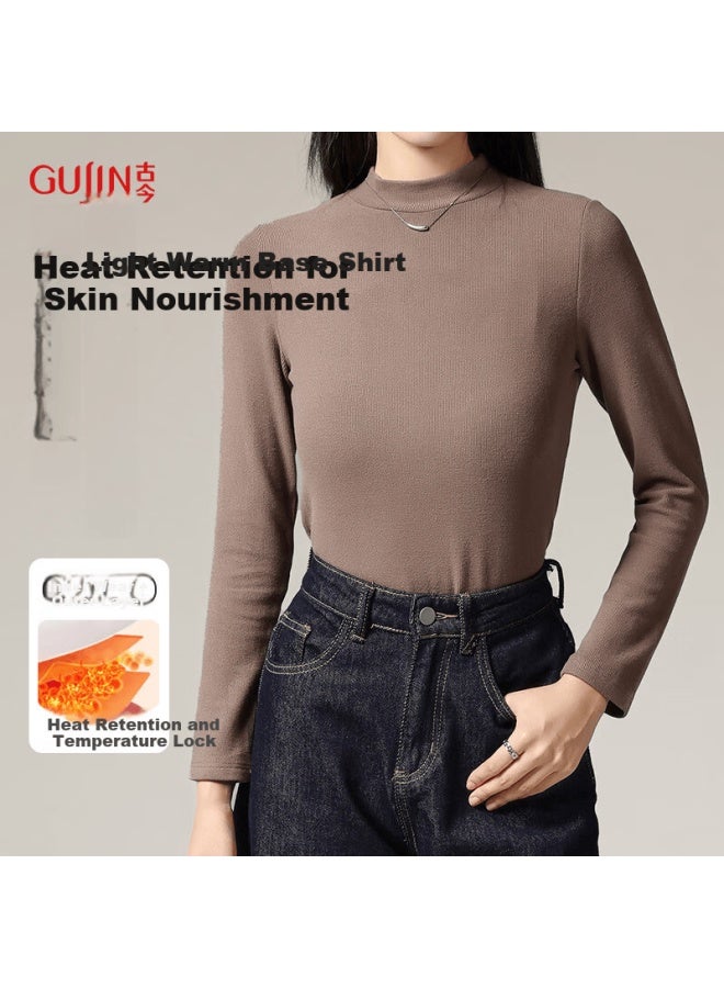 Gujin Women's Fleece-lined Autumn Winter Long Sleeve Slim Fit Half Turtleneck Base Layer Top Thermal Shirt - Image 3