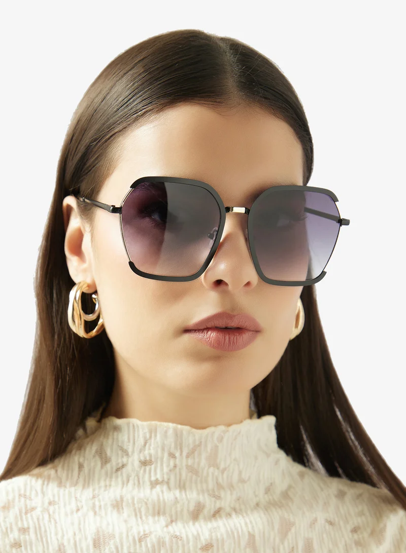 Ella Black Oversized Geometric Polarized Sunglasses for Women | Best Price UAE
