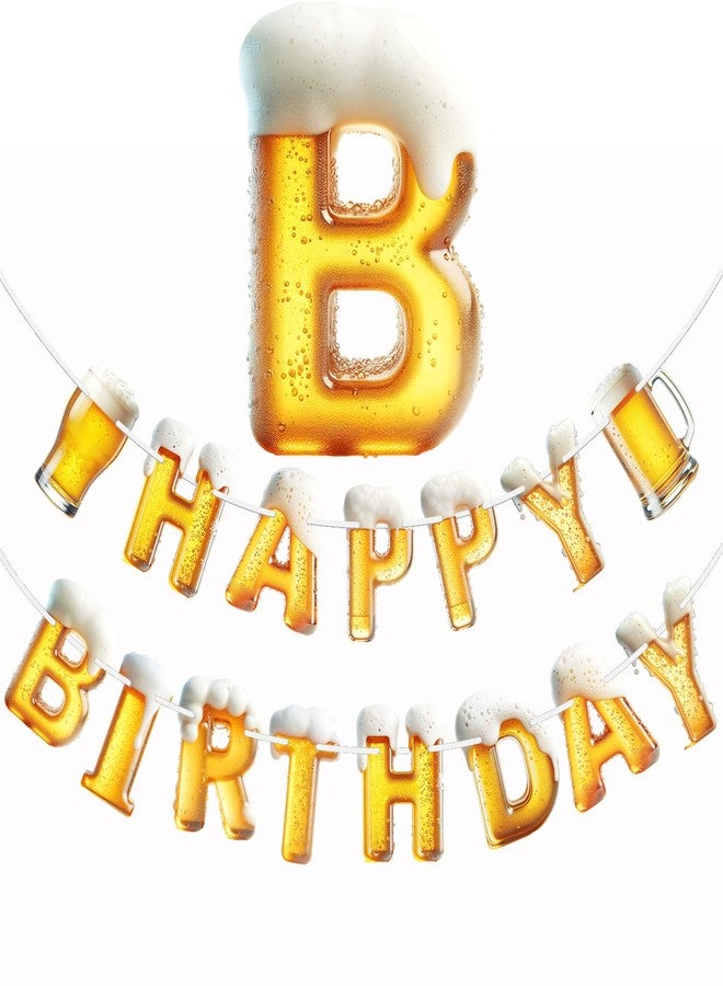 Finduat Pre-strung Beer Happy Birthday Banner, No DIY - Birthday Party Banner for Men & Women - Image 1
