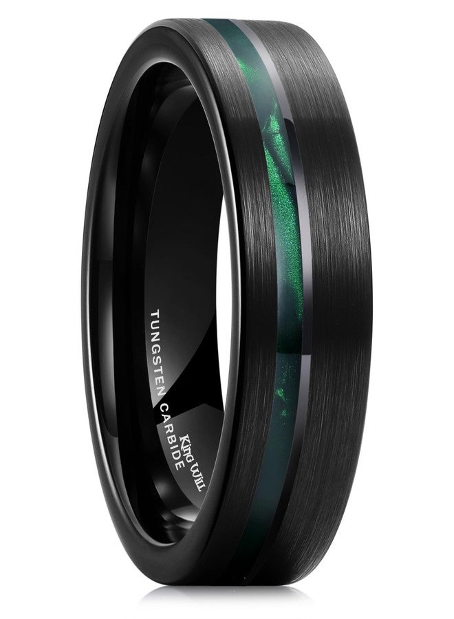 King Will 8mm Tungsten Rings for Men Black Wedding Band Gentleman with Galaxy Green Shell Sand Inlay Everyday Wear Pipe Cut Brushed Comfort Fit Size 10.5 - Image 1