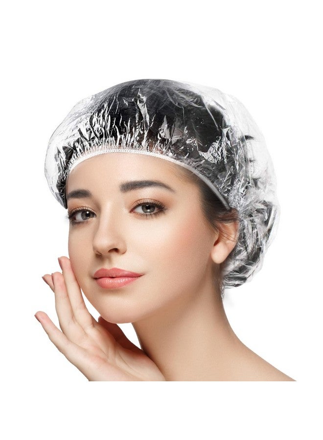 MORGLES Disposable Shower Caps, Morgles 18.1" Shower Cap For Women, Reusable Plastic Shower Cap, Travel Shower Cap For Hair Treatment, Conditioning In Home Hotel, Medium Size - Image 1