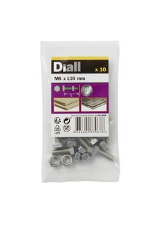 Diall Stainless Steel Hex Nut And Bolt Pack M6 x 16mm 10Pcs