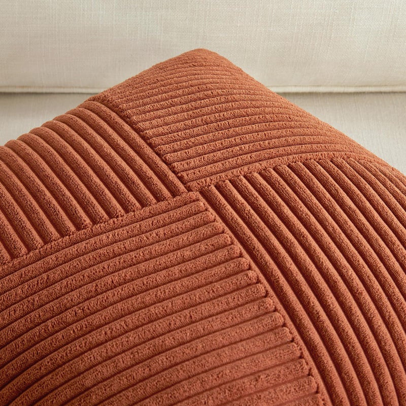 Fancy Homi Set of 2 Burnt Orange Boho Decorative Throw Pillow Covers 20x20 Inch with Diagonally Pattern for Living Room Couch Bed Sofa  Soft Textured Corduroy Aesthetic Farmhouse Home Decor 50x50 cm