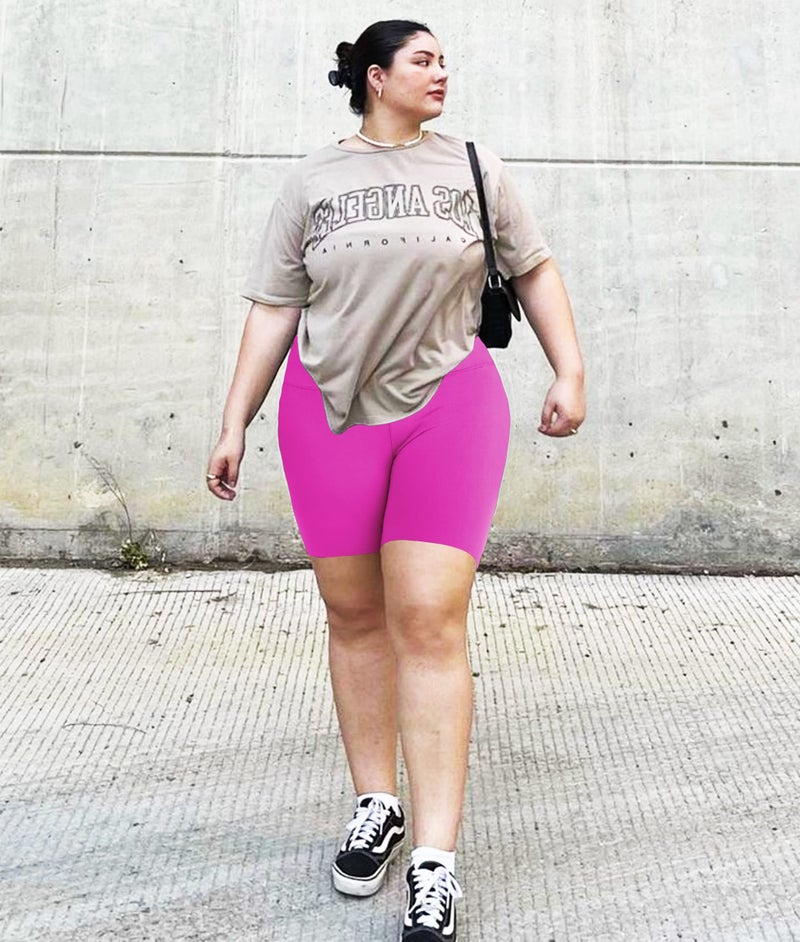 NEW YOUNG 3 Pack Plus Size Biker Shorts with Pockets for Women-High Waisted 8" Yoga Pants Workout Shorts - Image 3