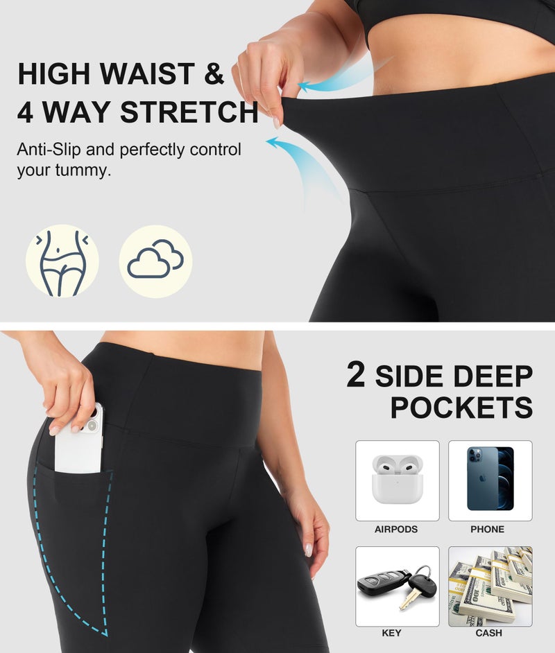 NEW YOUNG 3 Pack Plus Size Biker Shorts with Pockets for Women-High Waisted 8" Yoga Pants Workout Shorts - Image 5
