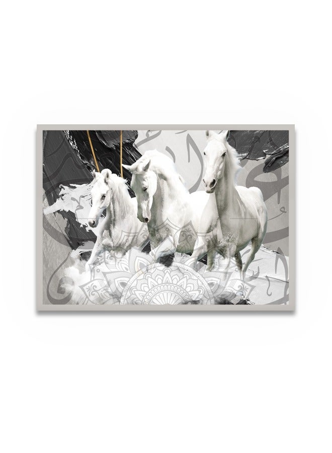 Marktna Canvas Wall Art For Wall Decoration Horse Design With A Hollow Silver Frame Size 120x80cmOne Piece - Image 2