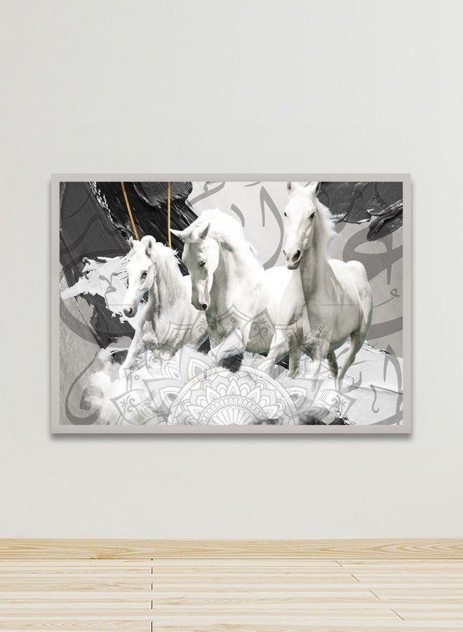 Marktna Canvas Wall Art For Wall Decoration Horse Design With A Hollow Silver Frame Size 120x80cmOne Piece - Image 1