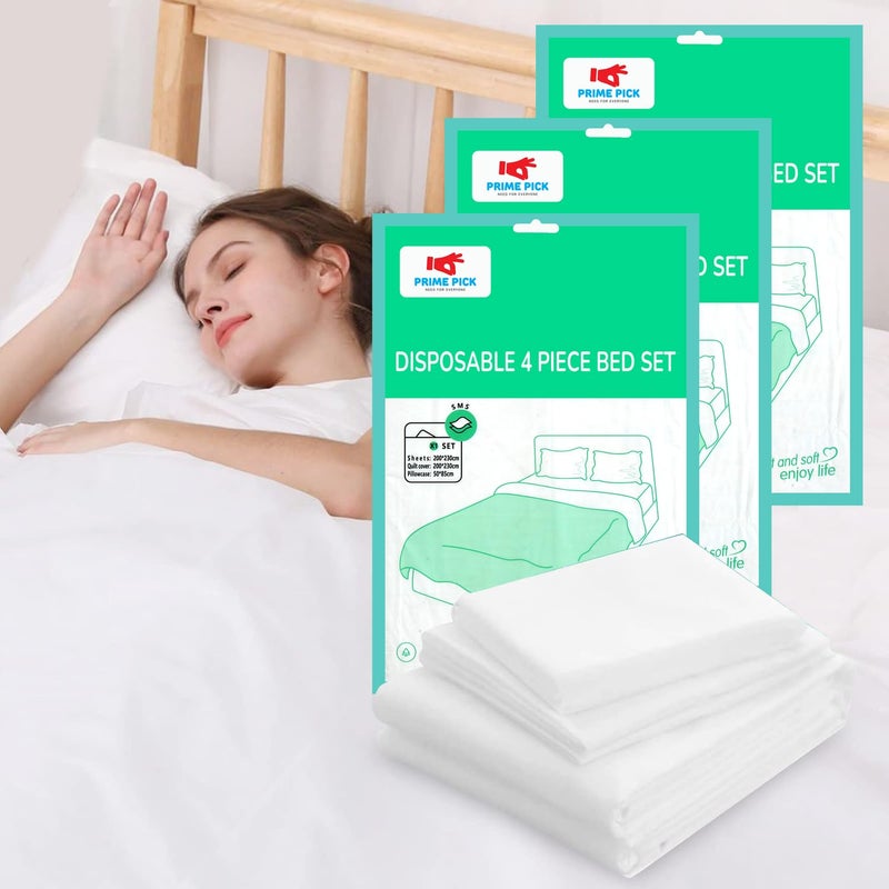 PRIME PICK Cotton Solid Disposable Bed Sheets Fitted SizeDisposable Travel Sheets For Hotel With Quilt CoverPillowcaseTravel Bedding Sheets For Travel Hotel HospitalPack Of 3250 TCWhite - Image 1