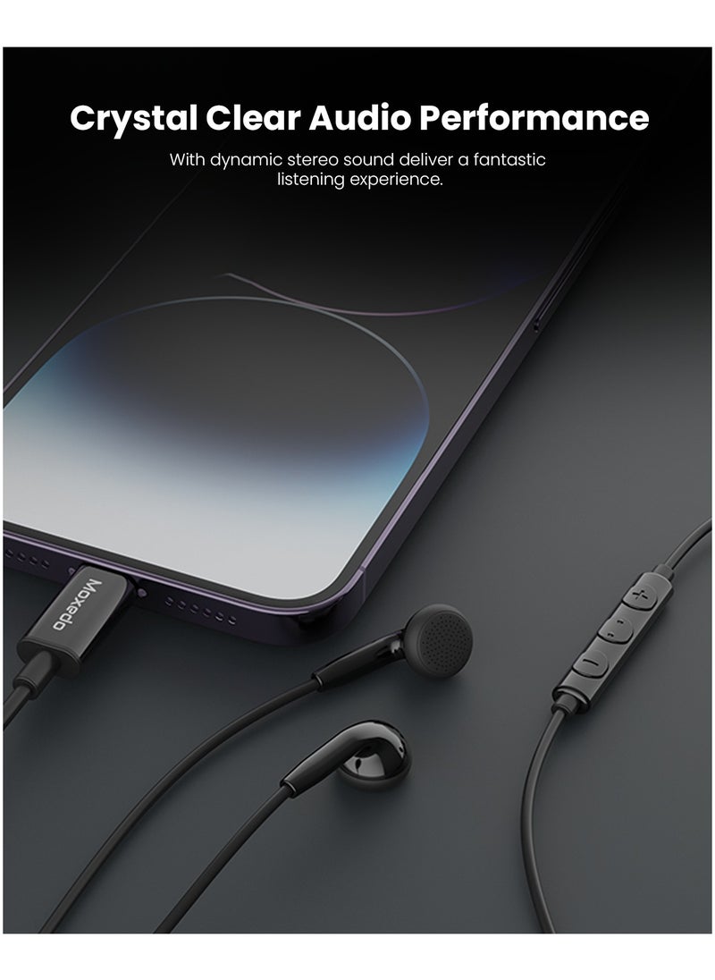 Moxedo Moxedo Wired Stereo Earphone Type-C Connector Earphone with In-Line Microphone for iPhone 16/15, Samsung Galaxy S24 Ultra/S21 Ultra/ S20 FE, Note 20/10, iPad Pro 2018/Mac Book (Black)  - Image 2