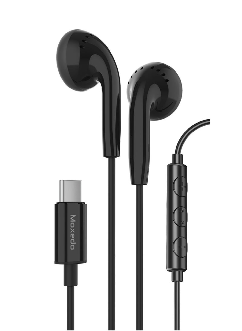Moxedo Moxedo Wired Stereo Earphone Type-C Connector Earphone with In-Line Microphone for iPhone 16/15, Samsung Galaxy S24 Ultra/S21 Ultra/ S20 FE, Note 20/10, iPad Pro 2018/Mac Book (Black)  - Image 1