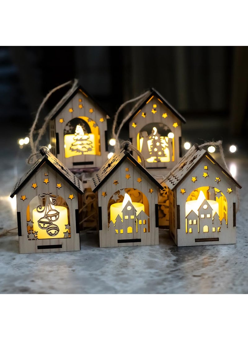 DEEP PRINT DEEP PRINT Decorative Christmas Light Lamps House Model with LED Candles Set of 5  - Image 5