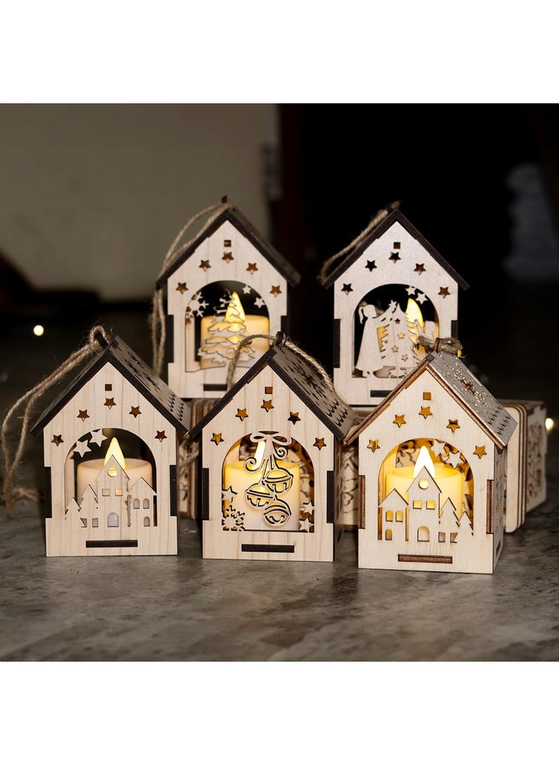 DEEP PRINT DEEP PRINT Decorative Christmas Light Lamps House Model with LED Candles Set of 5  - Image 1