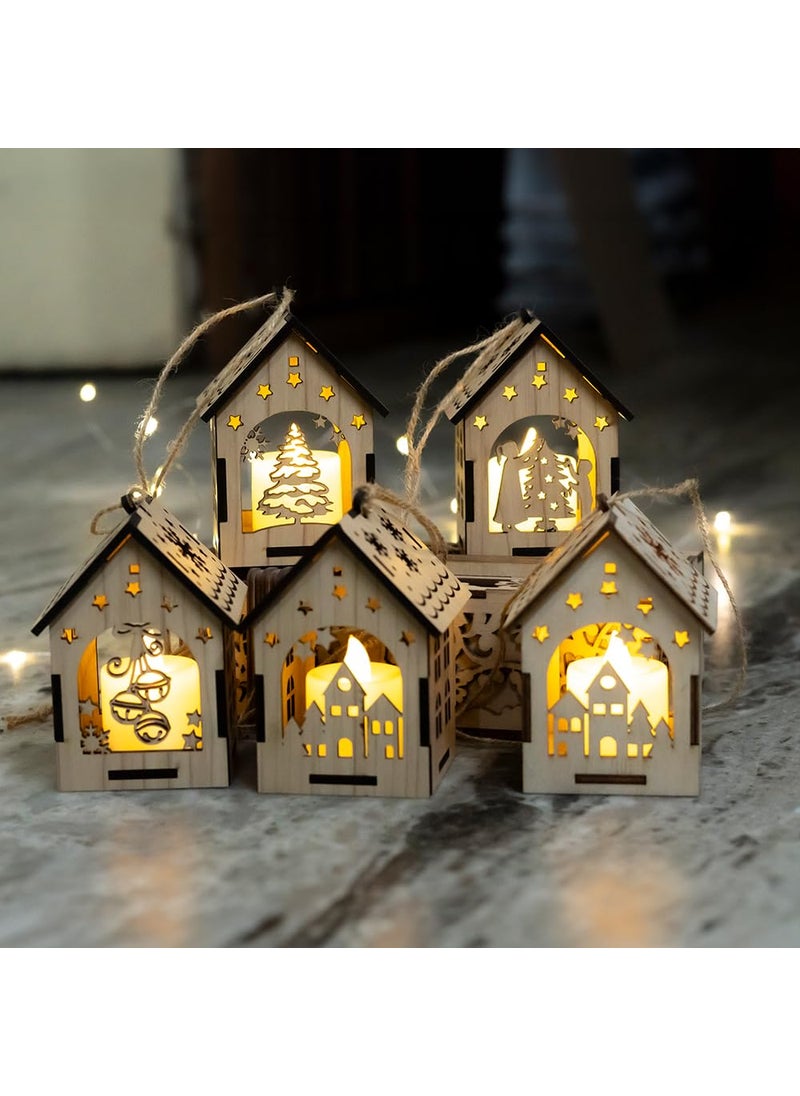 DEEP PRINT DEEP PRINT Decorative Christmas Light Lamps House Model with LED Candles Set of 5  - Image 4