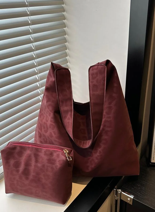Take Two Burgundy Leopard Print Shoulder Bag with Matching Pouch