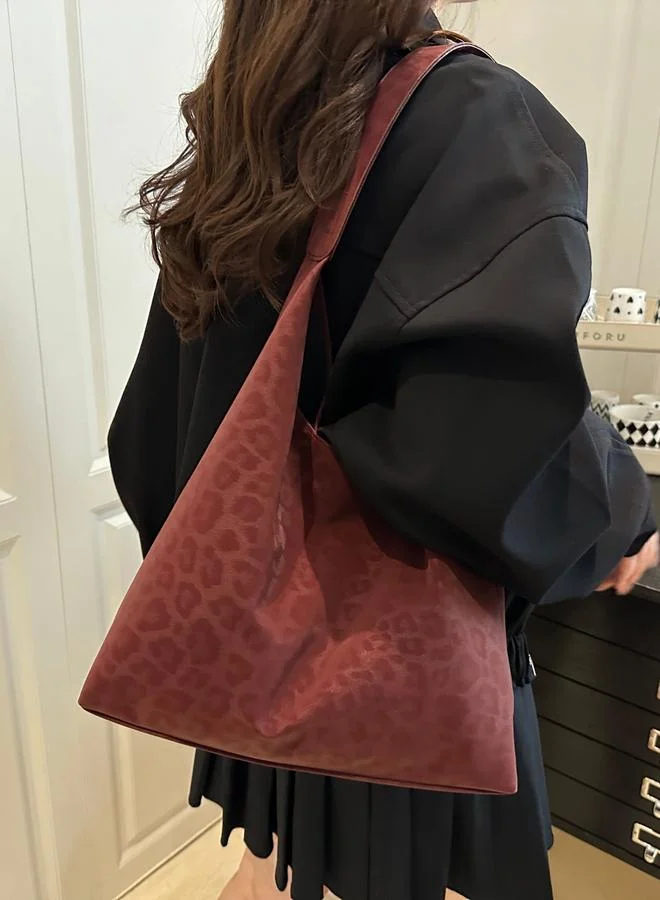 Take Two Burgundy Leopard Print Shoulder Bag with Matching Pouch