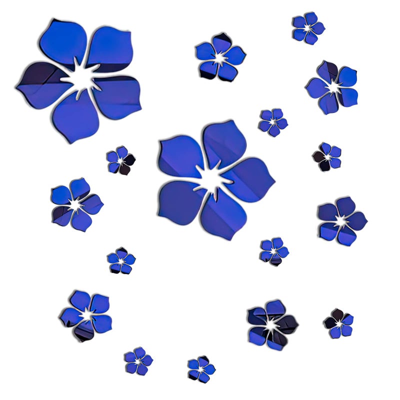 ملصقات حائط مرآة أكريليك فيلبيندن مزهرة ذاتية اللصق ديكور حائط مرآة قابلة للإزالة ملصق حائط زهري ثلاثي الأبعاد لغرفة المعيشة وغرفة النوم والحمام باللون الأزرق