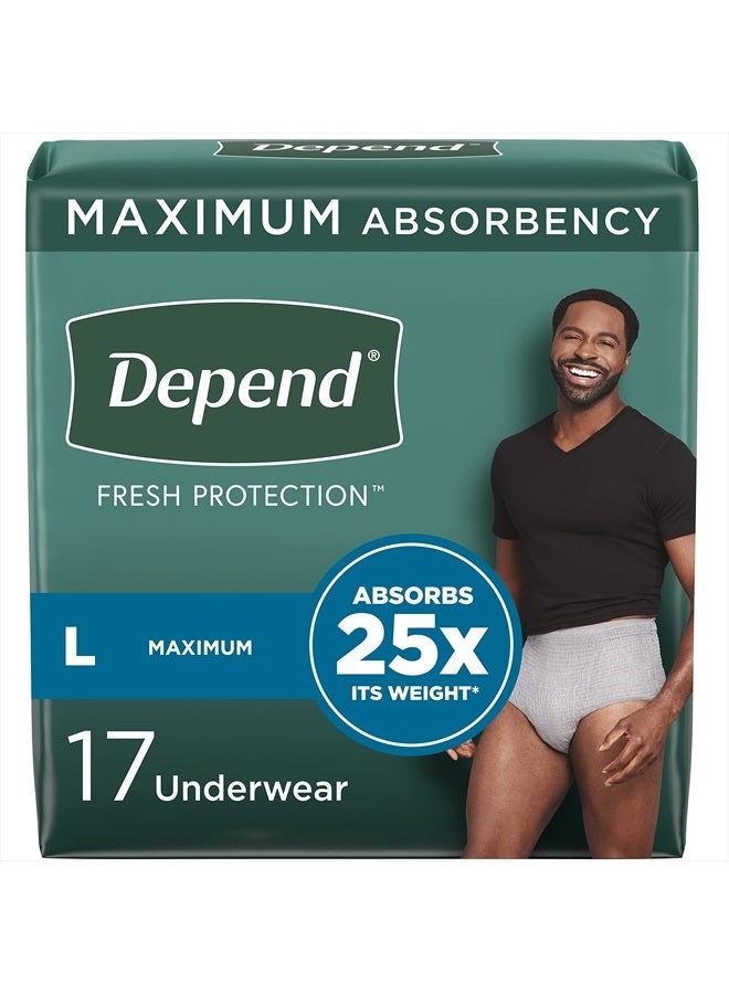 Depend FIT-FLEX Incontinence Underwear for Men, Maximum Absorbency, Disposable, Large, Grey, 17 Count  - Image 1
