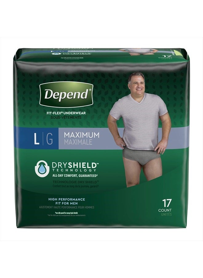 Depend FIT-FLEX Incontinence Underwear for Men, Maximum Absorbency, Disposable, Large, Grey, 17 Count  - Image 2